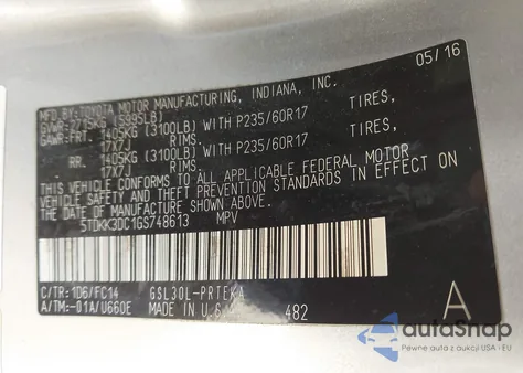 2016 Toyota Sienna Le 8 Passenger из США, поврежденный, VIN 5TDKK3DC1GS748613